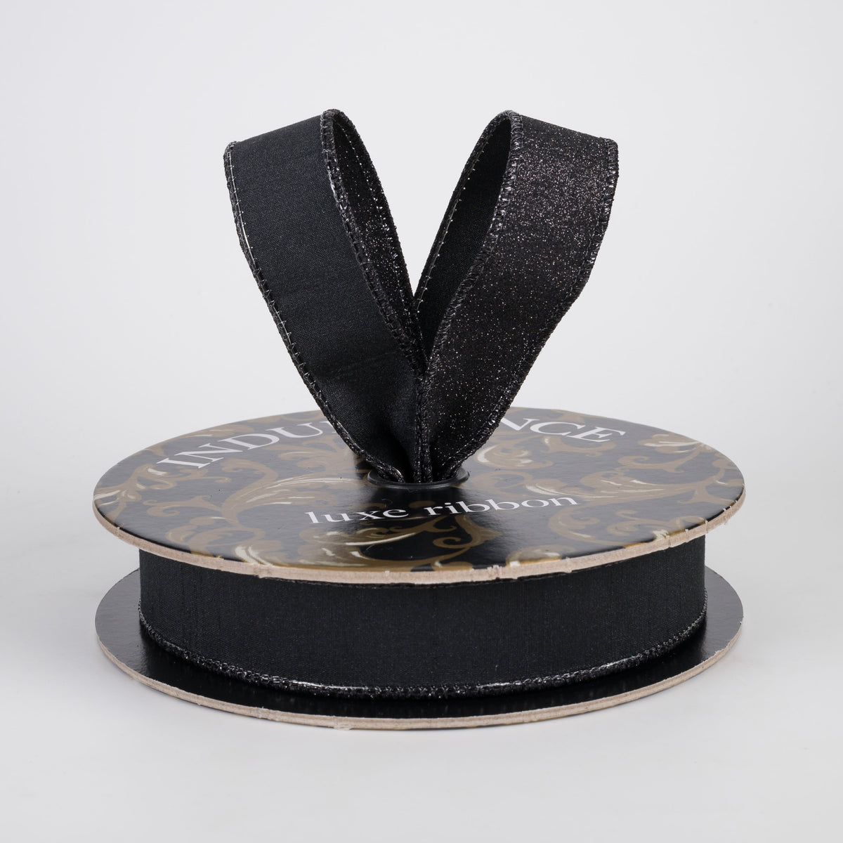 1" Double Sided Faux Dupioni & Glitter Ribbon: Black (10 Yards) Lifestyle Photo