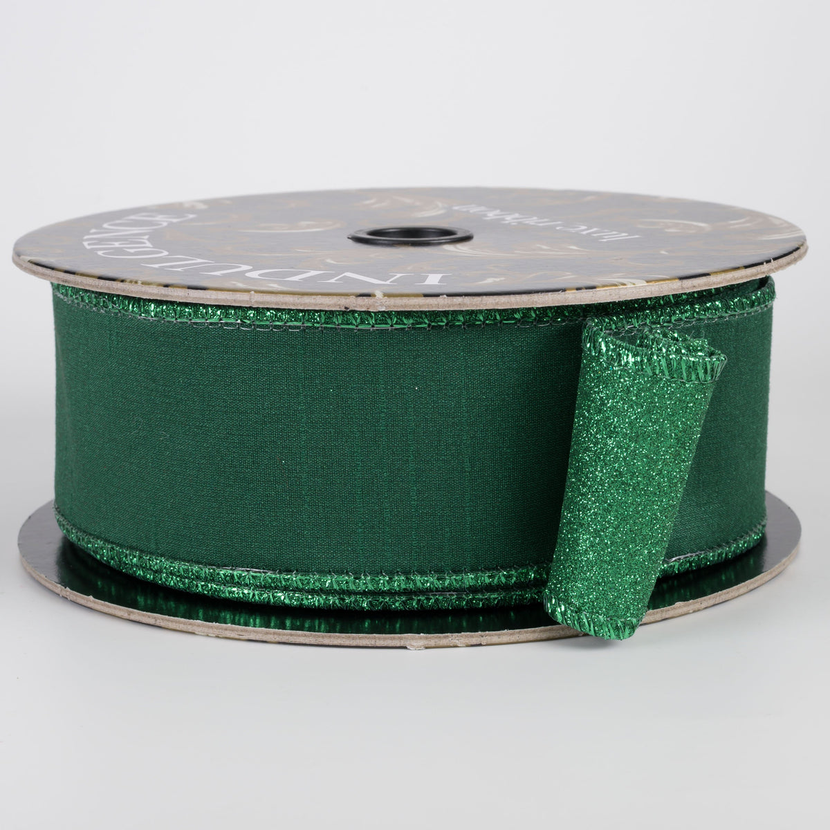 2" Double Sided Faux Dupioni & Glitter Ribbon: Emerald Green (10 Yards) Item Number: D62602-16-17