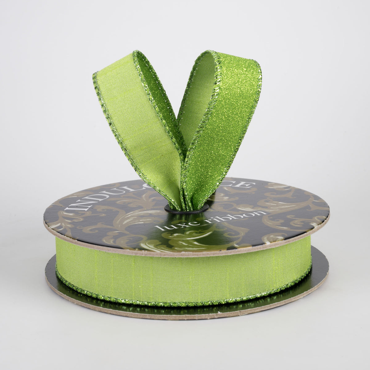 1" Double Sided Faux Dupioni & Glitter Ribbon: Kiwi Green (10 Yards) Lifestyle Photo