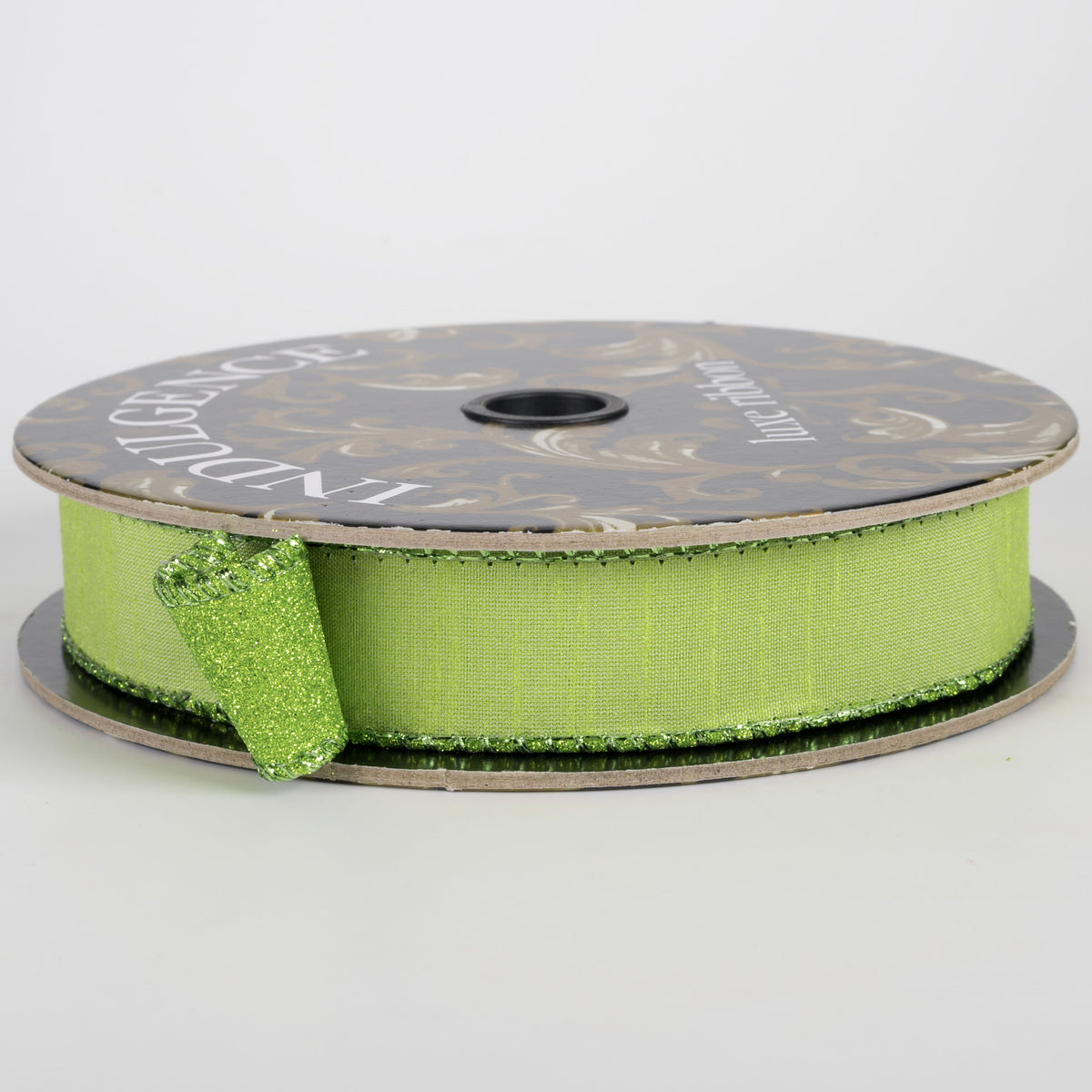 1" Double Sided Faux Dupioni & Glitter Ribbon: Kiwi Green (10 Yards) Item Number: D62602-10-29