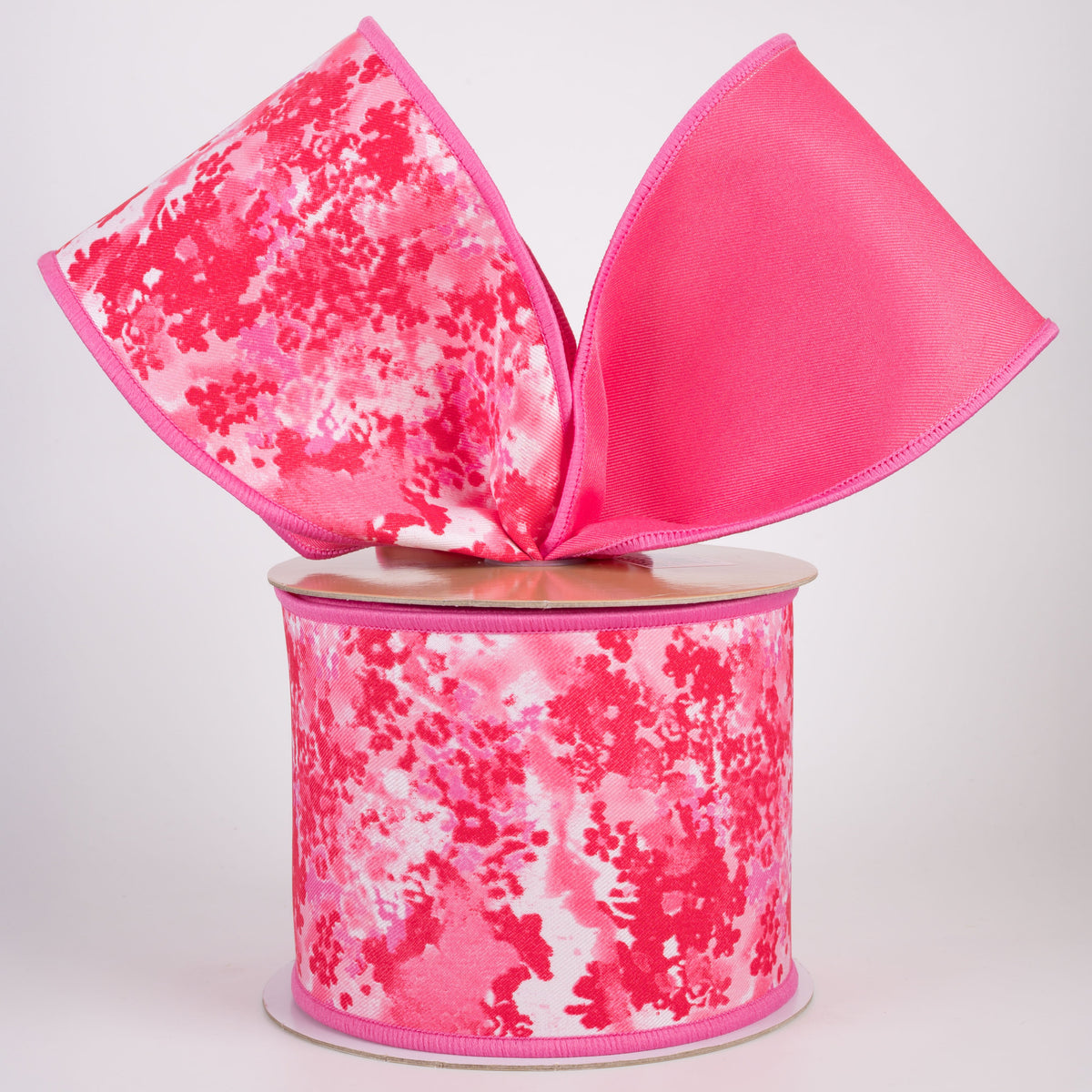4" Double Sided Fused Abstract Print Ribbon: Pinks & Red (10 Yards) Lifestyle Photo
