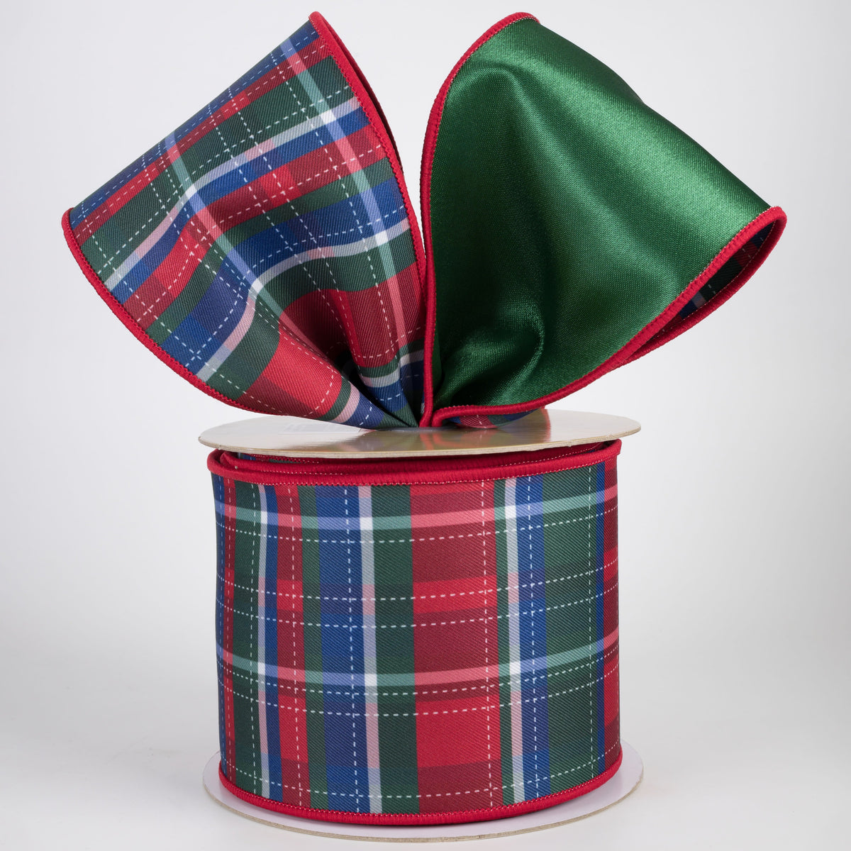4" Double Sided Fused Dashed Plaid Ribbon: Preppy Christmas (10 Yards) Lifestyle Photo