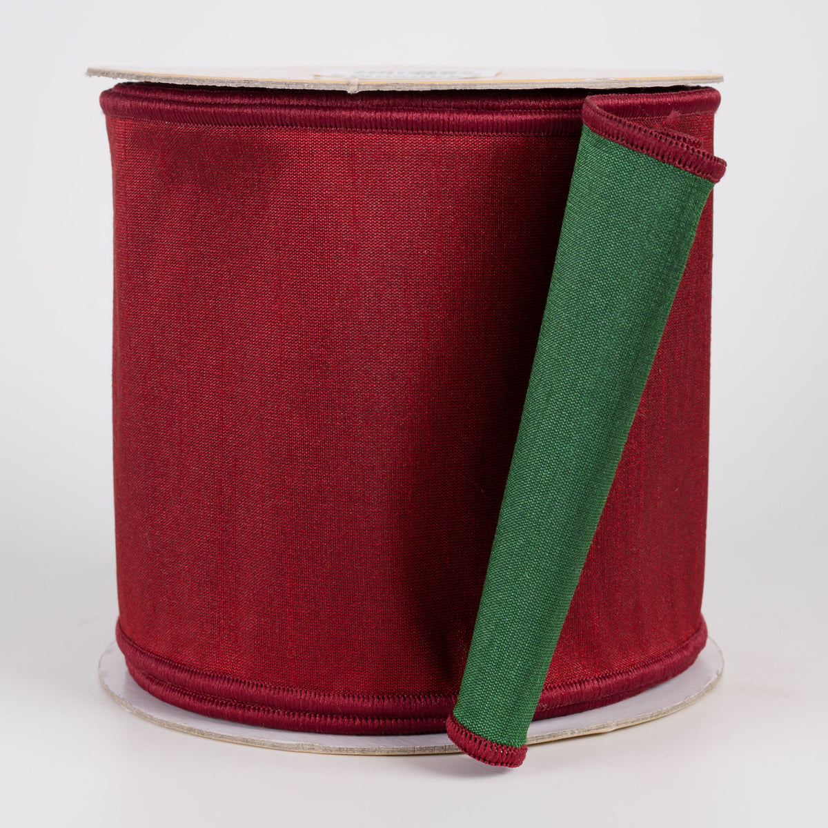 4" Double Sided Fused Dupioni Ribbon: Cranberry & Emerald Green (10 Yards) Item Number: LX4035M3