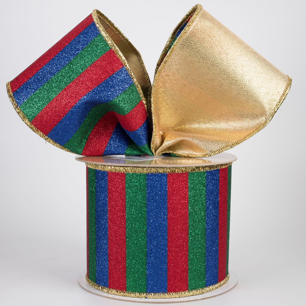 4" Double Sided Fused Glitter Stripes Ribbon: Preppy Christmas (10 Yards) Lifestyle Photo