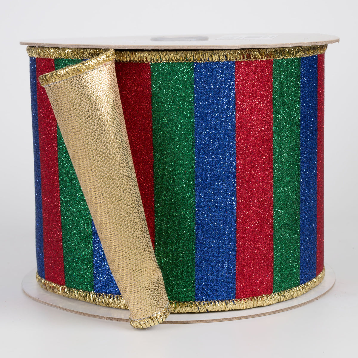 4" Double Sided Fused Glitter Stripes Ribbon: Preppy Christmas (10 Yards) Item Number: LX3110J5