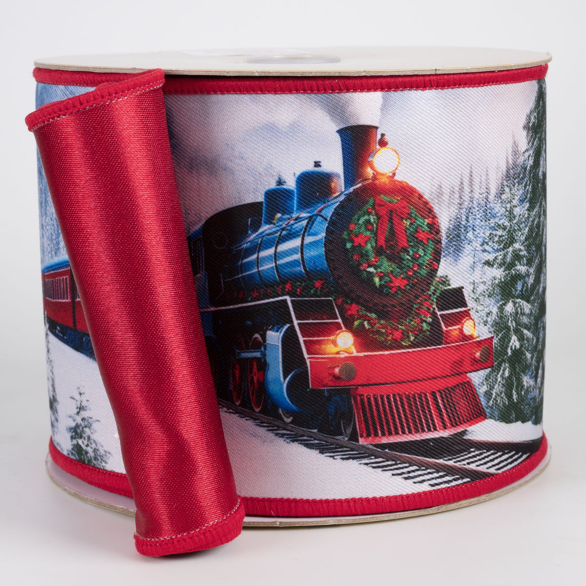 4" Double Sided Fused Winter Train Ribbon: Red (10 Yards) Item Number: LX12488R