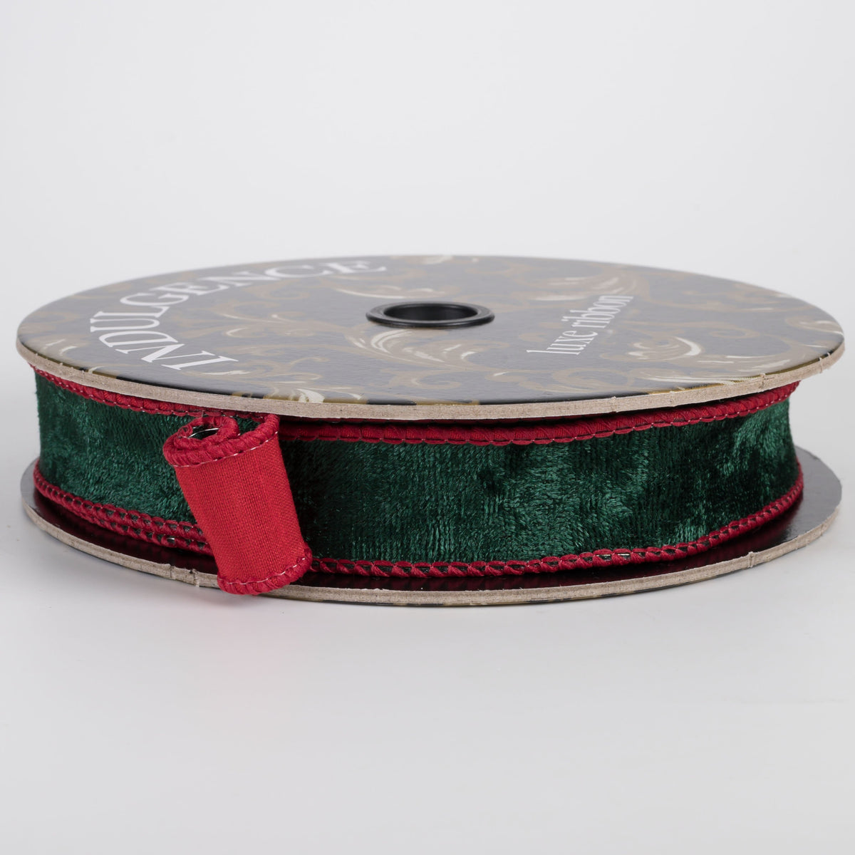 1" Double Sided Lush Velvet & Dupioni Ribbon: Hunter Green & Red (10 Yards) Item Number: D72608-10-07
