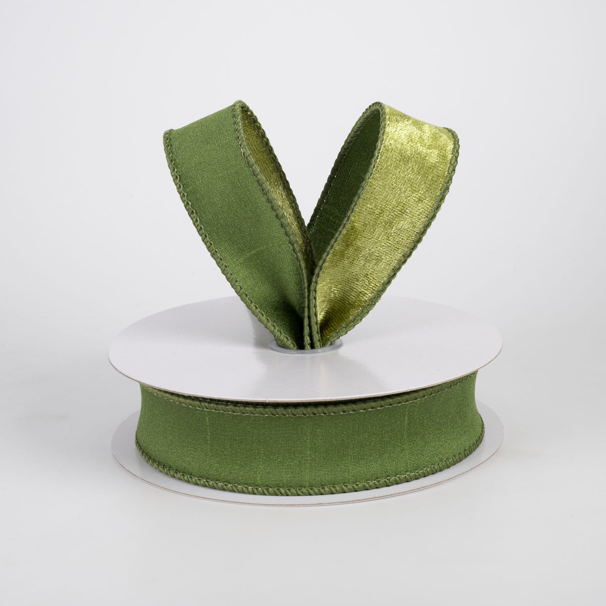 1" Double Sided Lush Velvet & Dupioni Ribbon: Moss Green (10 Yards) Lifestyle Photo