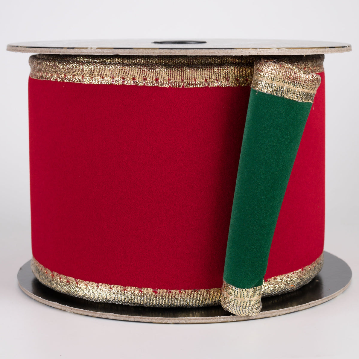 4" Double Sided Thick Flat Velvet Puffy Edge Ribbon: Red, Emerald Green & Gold (5 Yards) Item Number: D73608-04-07