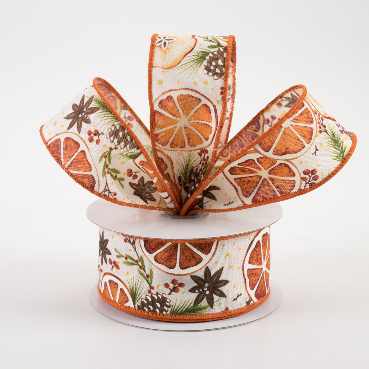 1.5" Dried Fruit and Pinecones Ribbon: Cream (10 Yards) Lifestyle Photo