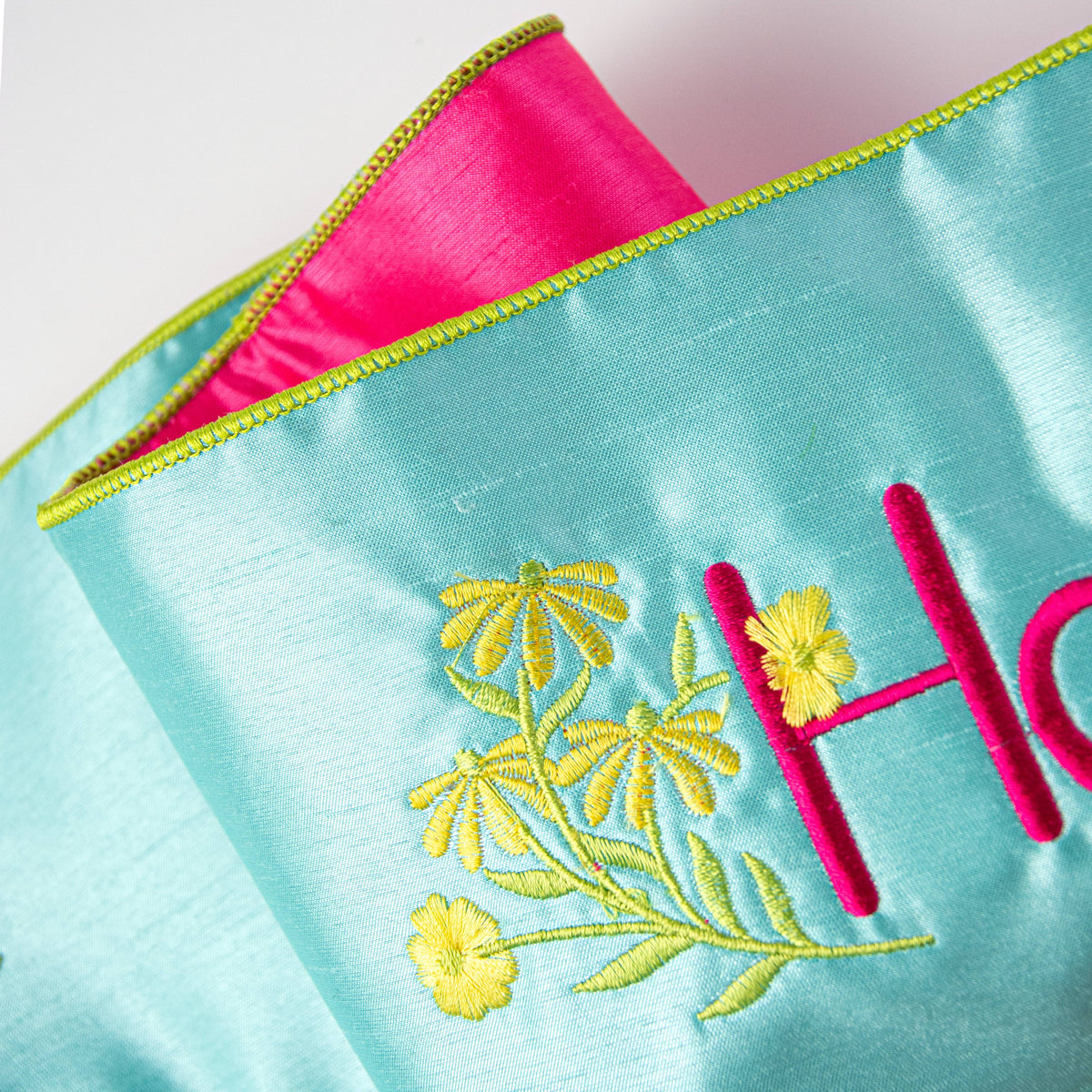 [D Stevens] 6" Dupioni Happy Easter Pink Backing Banner: Robins Egg Blue detail photo 3