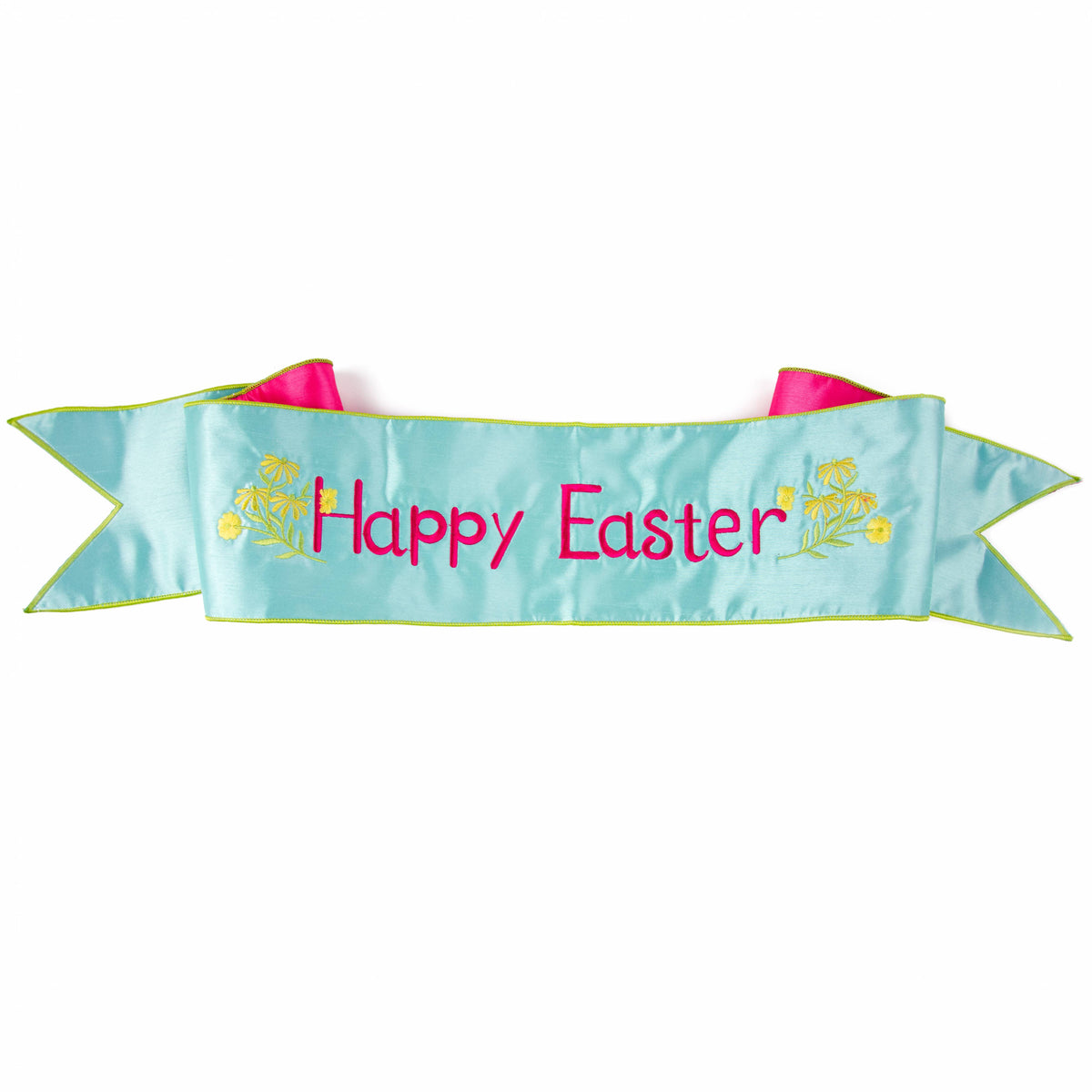 [D Stevens] 6" Dupioni Happy Easter Pink Backing Banner: Robins Egg Blue Item Number: 18-4272