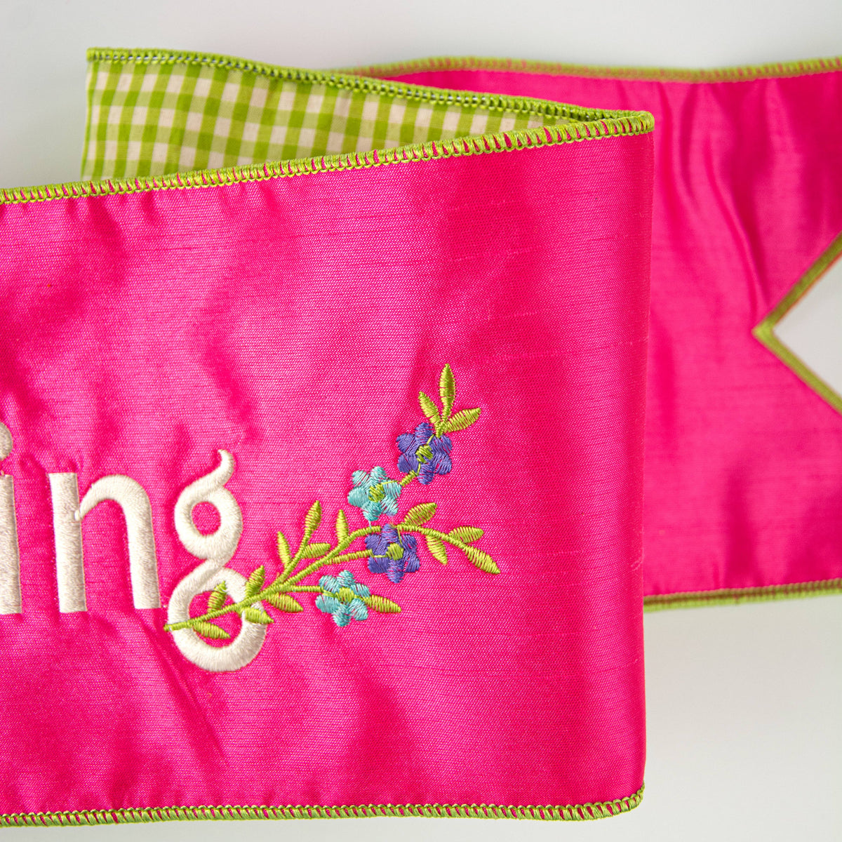 [D Stevens] 6" Dupioni Hello Spring Check Backing Banner: Hot Pink detail photo 3