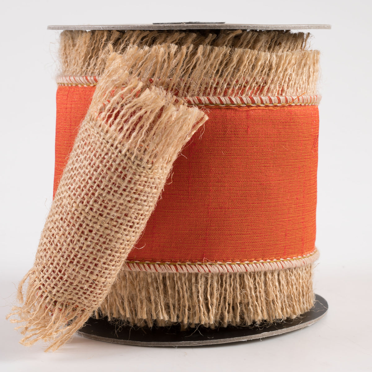 [D Stevens] 4" Dupioni Jute Fringe Edge Ribbon: Pumpkin (5 Yards)