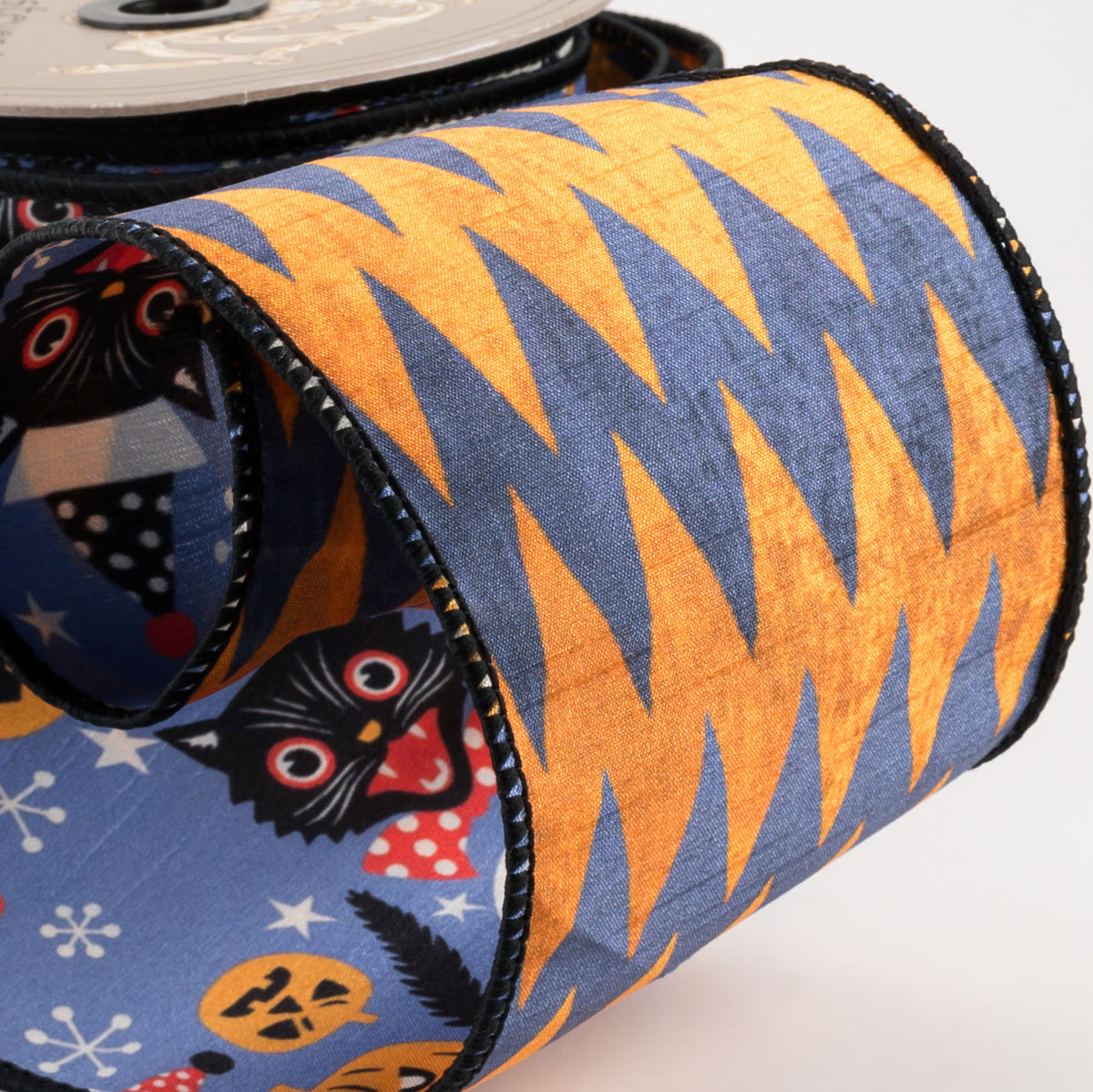 [D Stevens] 4" Dupioni Vintage Halloween Icons with Chevron Backing Ribbon (10 Yards) detail photo 3