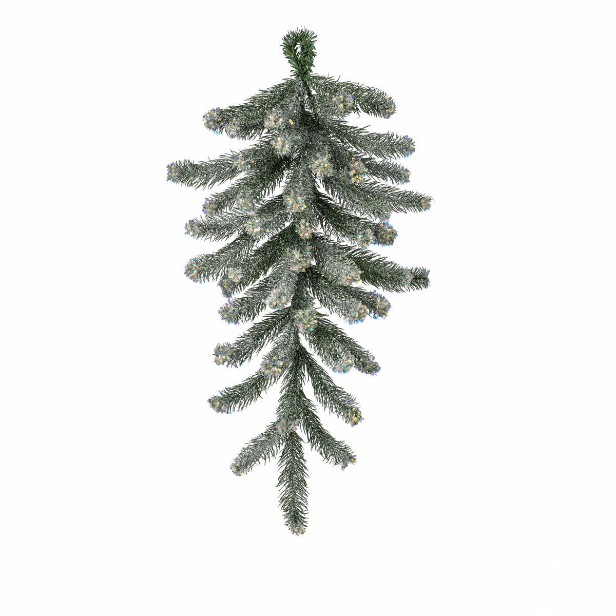 30" Iridescent Spark Teardrop: Frosted Evergreen Pine