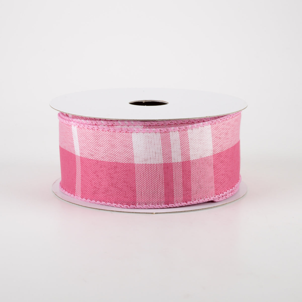 1.5" Eday Plaid Ribbon: Blush Pink & White (10 Yards)