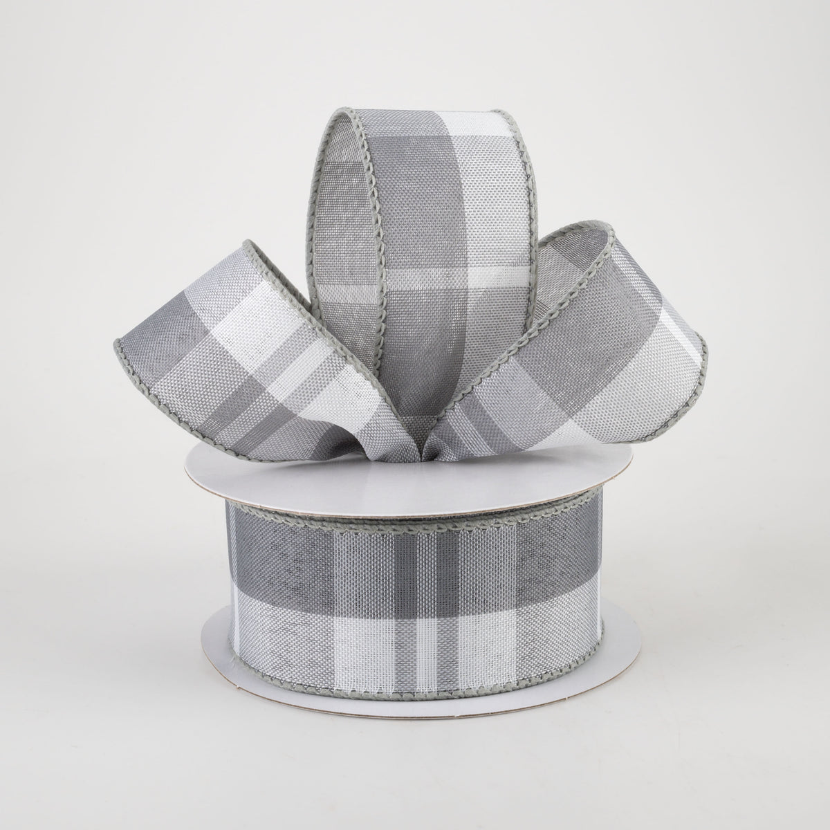 1.5" Eday Plaid Ribbon: Grey & White (10 Yards) Lifestyle Photo