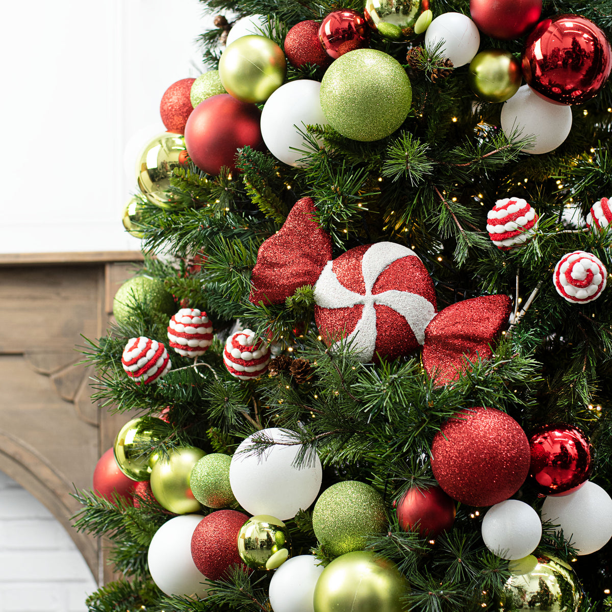 6' Effortless Ornament Garland: Red, Lime Green, White detail photo 4
