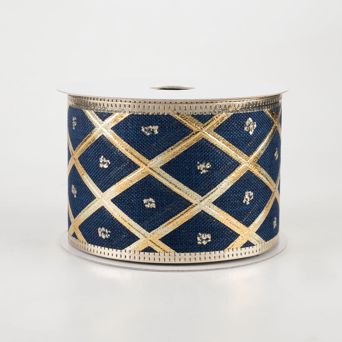 2.5" Embossed Diamond With Dots Ribbon: Navy & Gold (10 Yards)