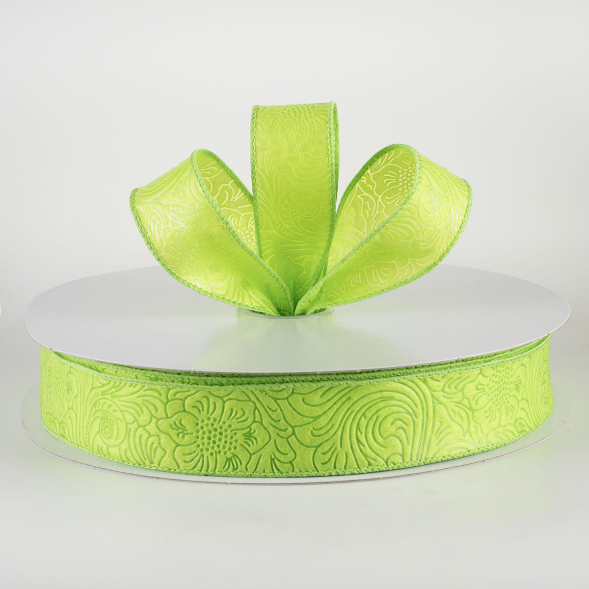 1.5" Embossed Flower Breeze Ribbon: Lime Green (50 Yards) Lifestyle Photo