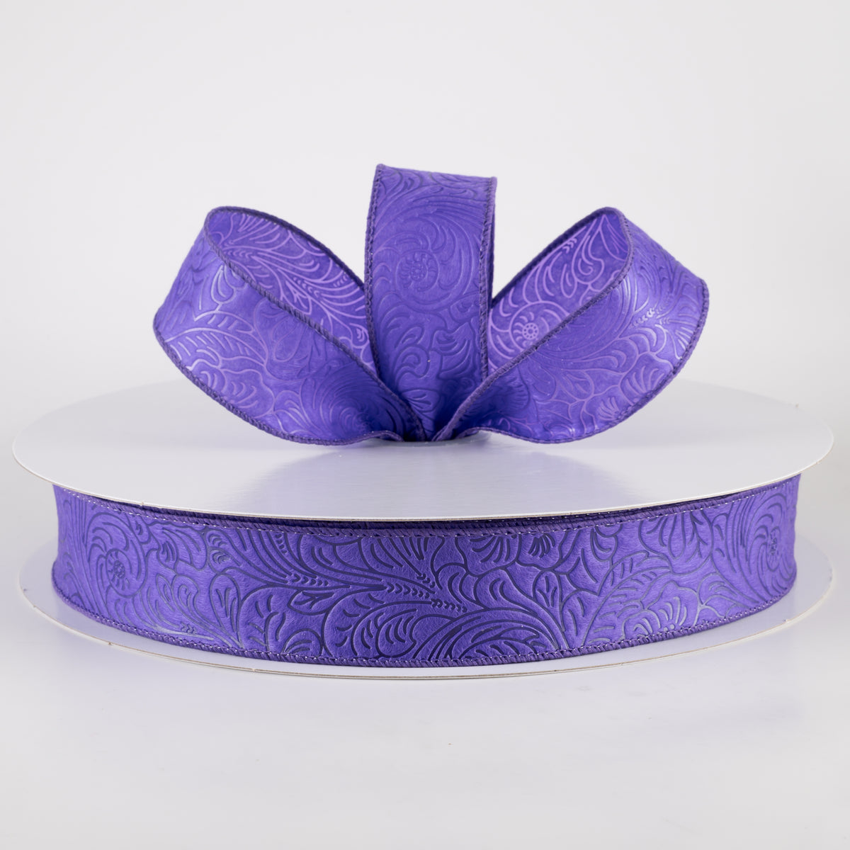 1.5" Embossed Flower Breeze Ribbon: Purple (50 Yards) Lifestyle Photo