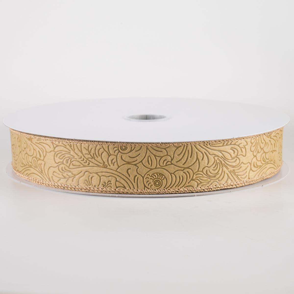 1.5" Embossed Flower Breeze Ribbon: Tan (50 Yards)
