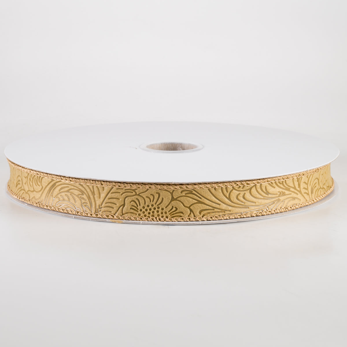 7/8" Embossed Flower Breeze Ribbon: Tan (50 Yards)