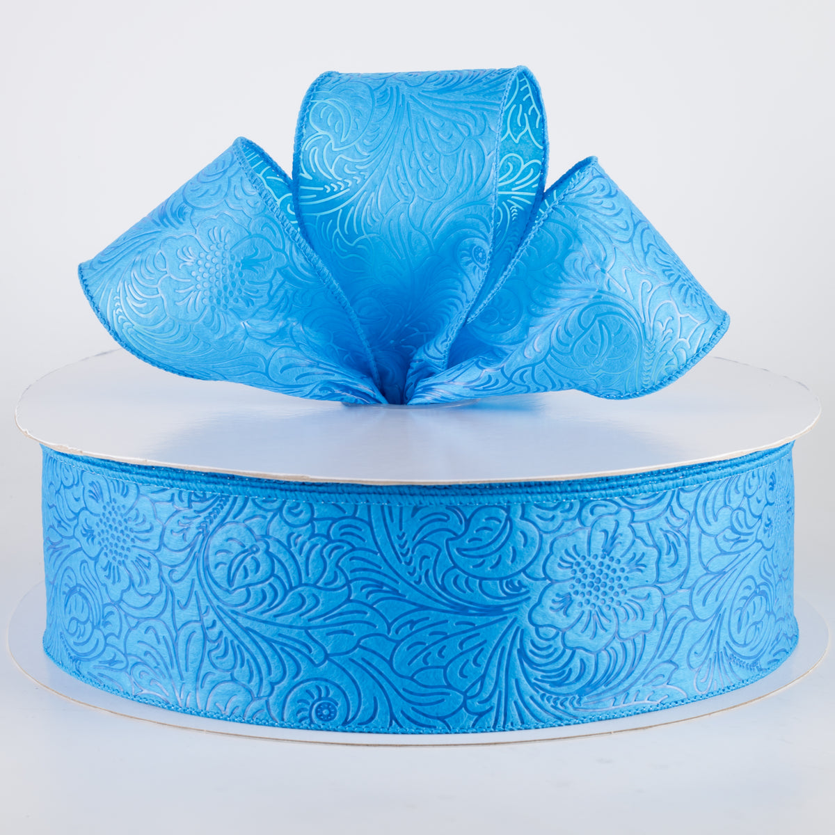 2.5" Embossed Flower Breeze Ribbon: Turquoise Blue (50 Yards) Lifestyle Photo