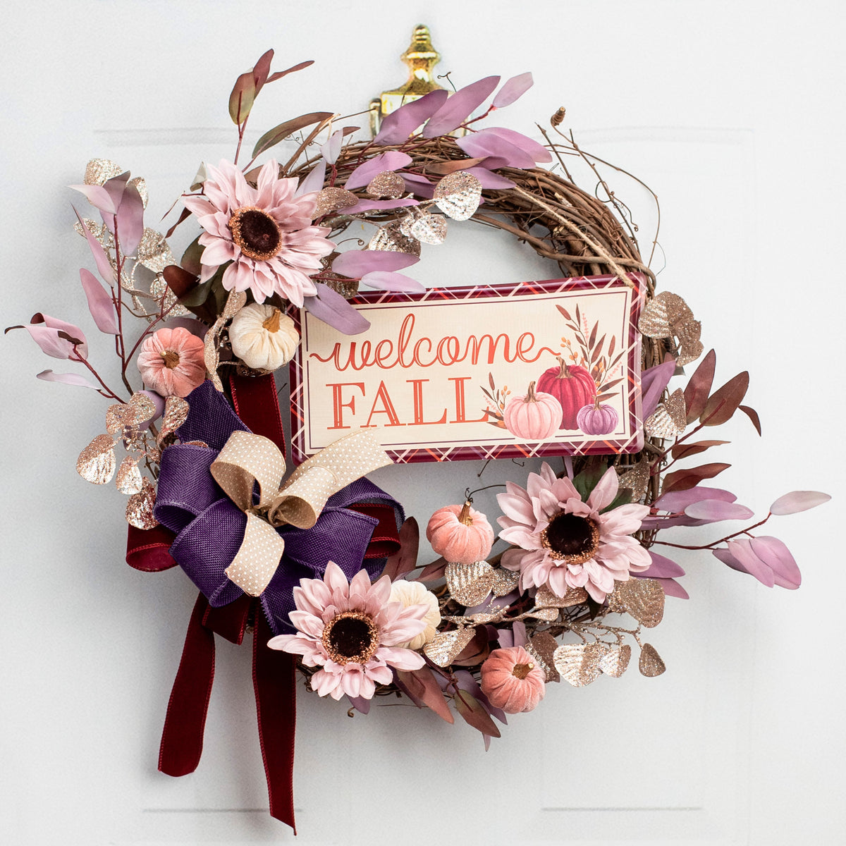 12" Embossed Metal Sign: Welcome Fall Pumpkins Lifestyle Photo