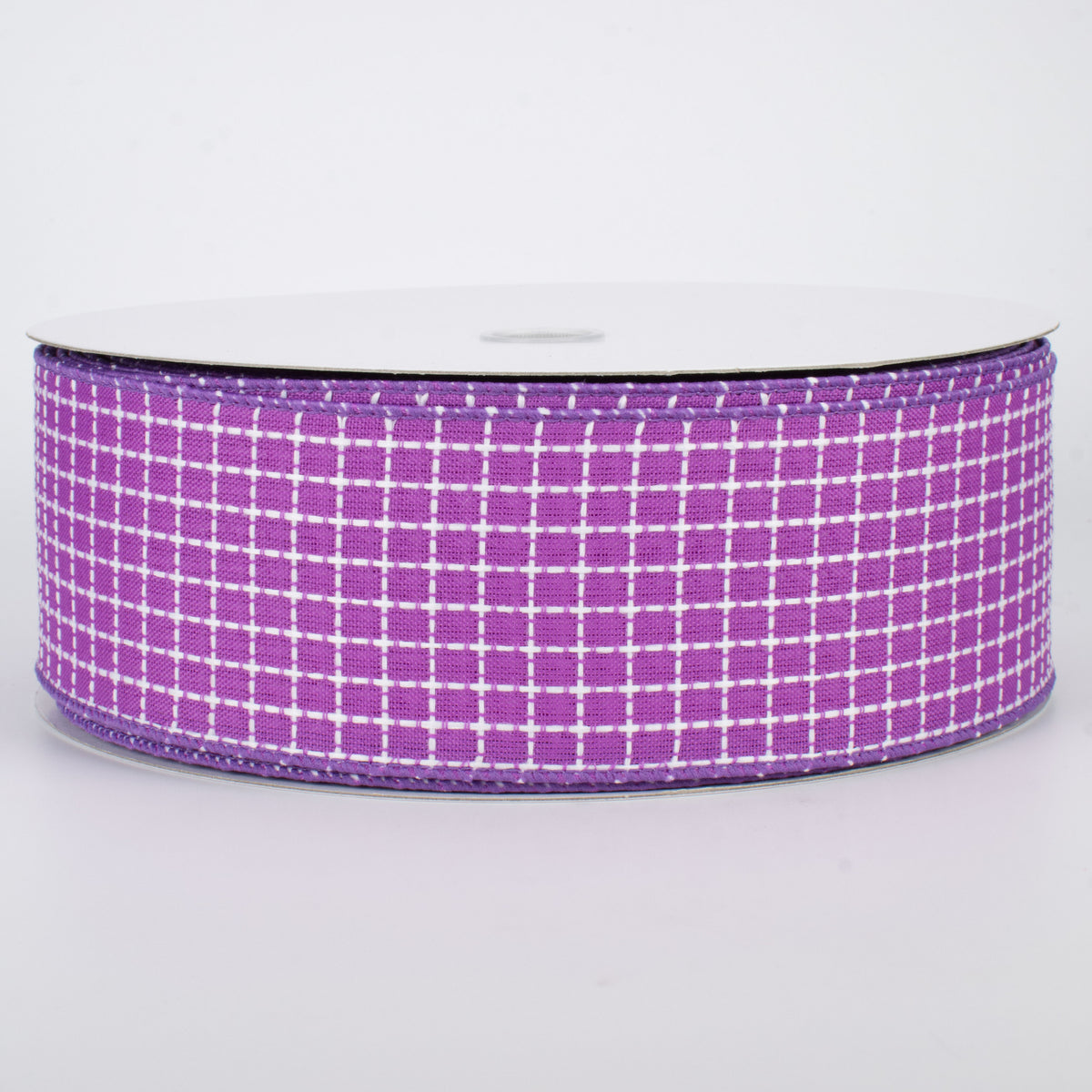 2.5" Embroidered Stitched Squares Ribbon: Purple (50 Yards)