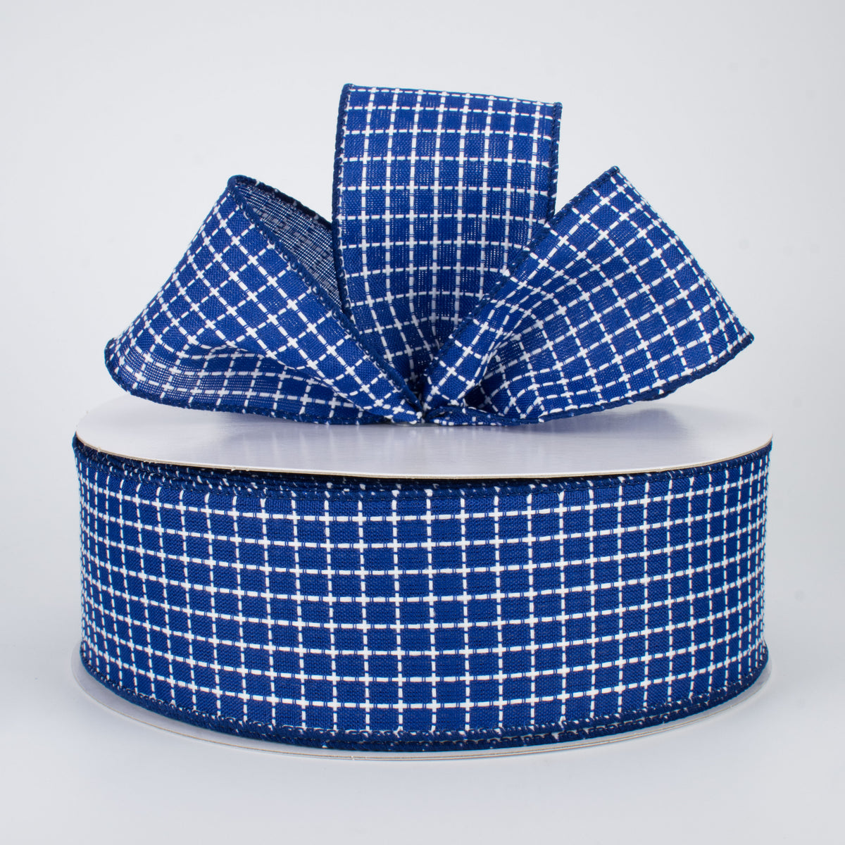 2.5" Embroidered Stitched Squares Ribbon: Royal Blue (50 Yards) Lifestyle Photo