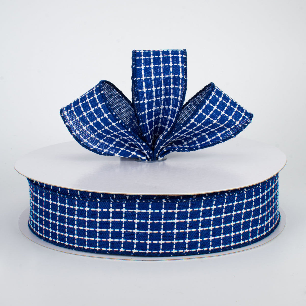 1.5" Embroidered Stitched Squares Ribbon: Royal Blue (50 Yards) Lifestyle Photo