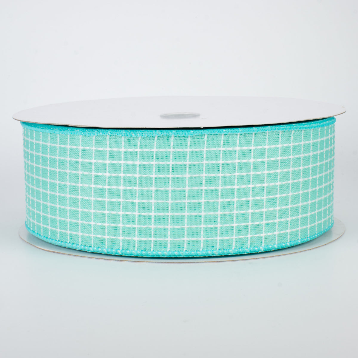 2.5" Embroidered Stitched Squares Ribbon: Turquoise (50 Yards)