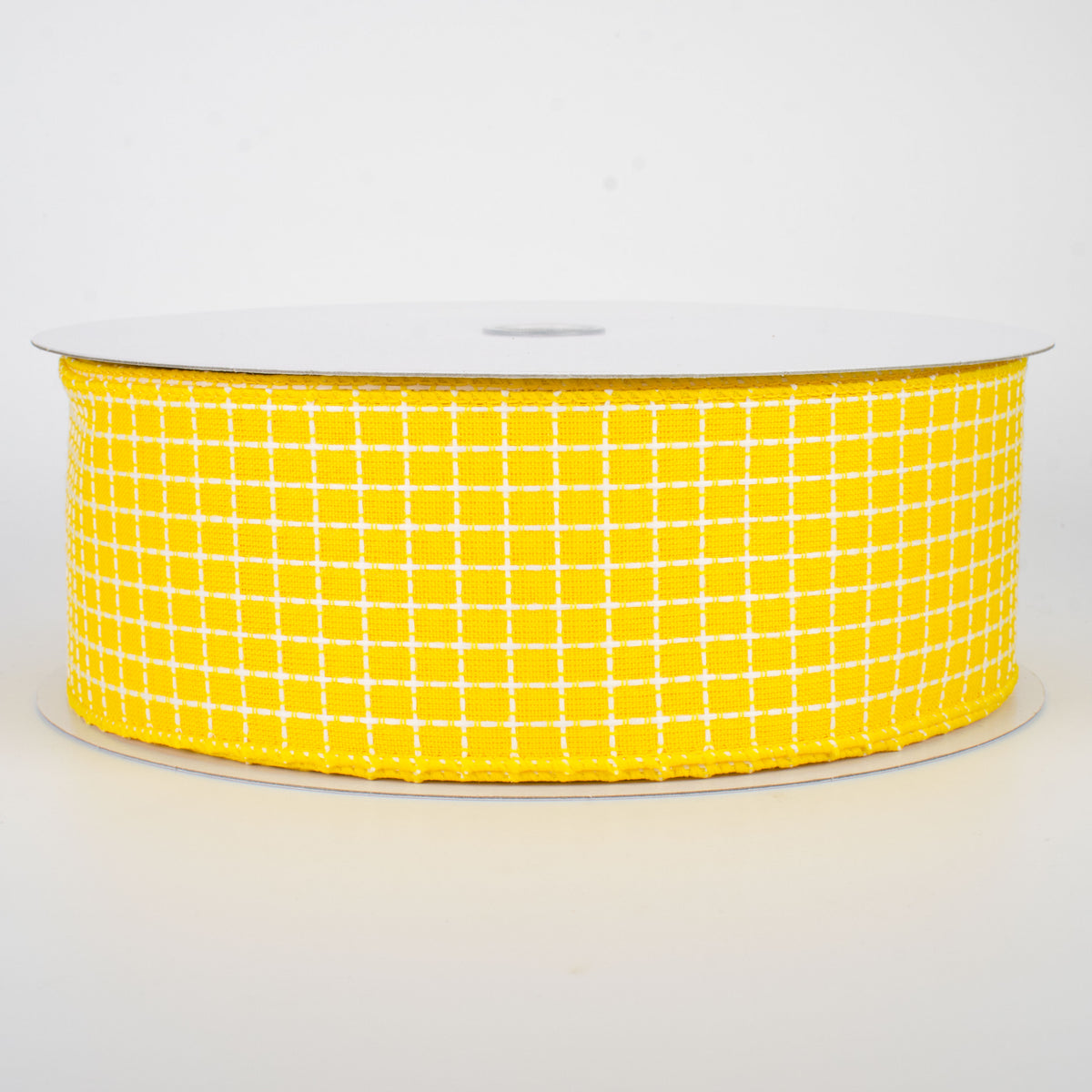 2.5" Embroidered Stitched Squares Ribbon: Yellow (50 Yards)