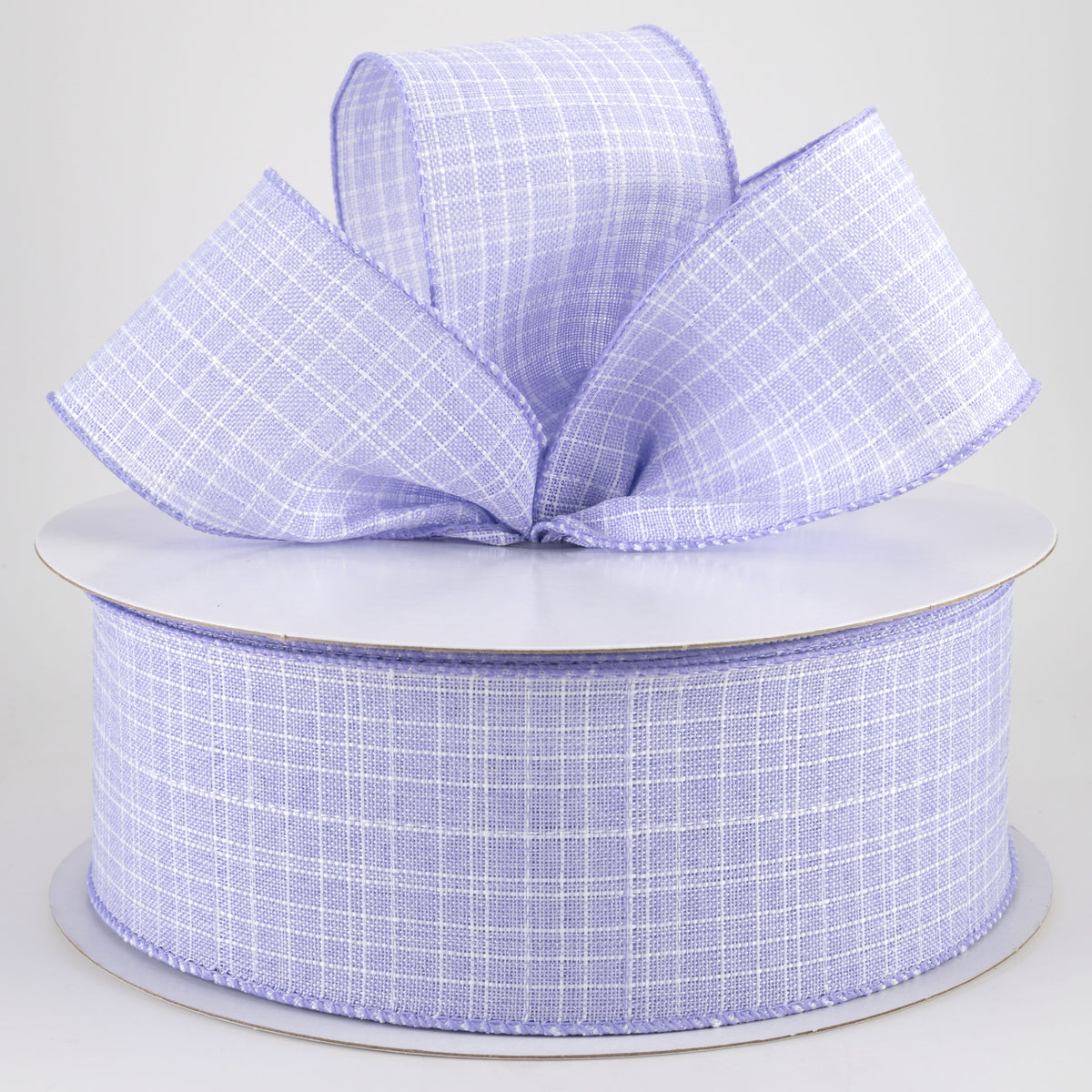 2.5" Estelle Textured Linen Ribbon: Lavender & White (50 Yards) Lifestyle Photo