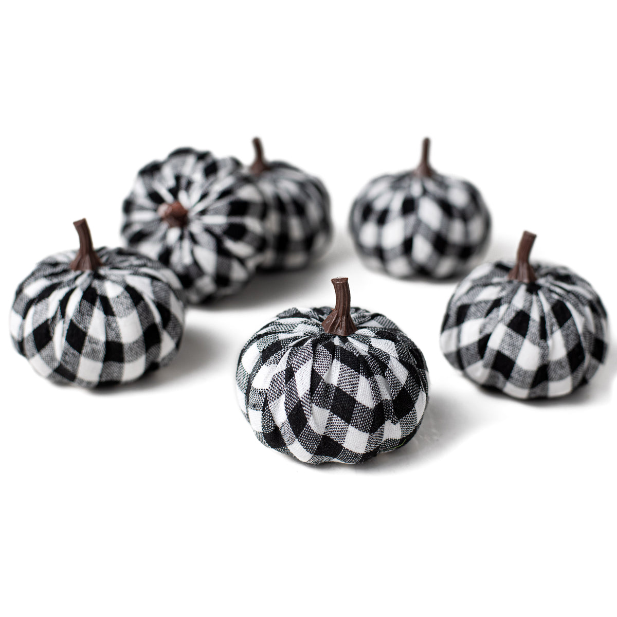 3" Fabric Check Pumpkins: Black & White (Set of 6) Item Number: 56702BKWT