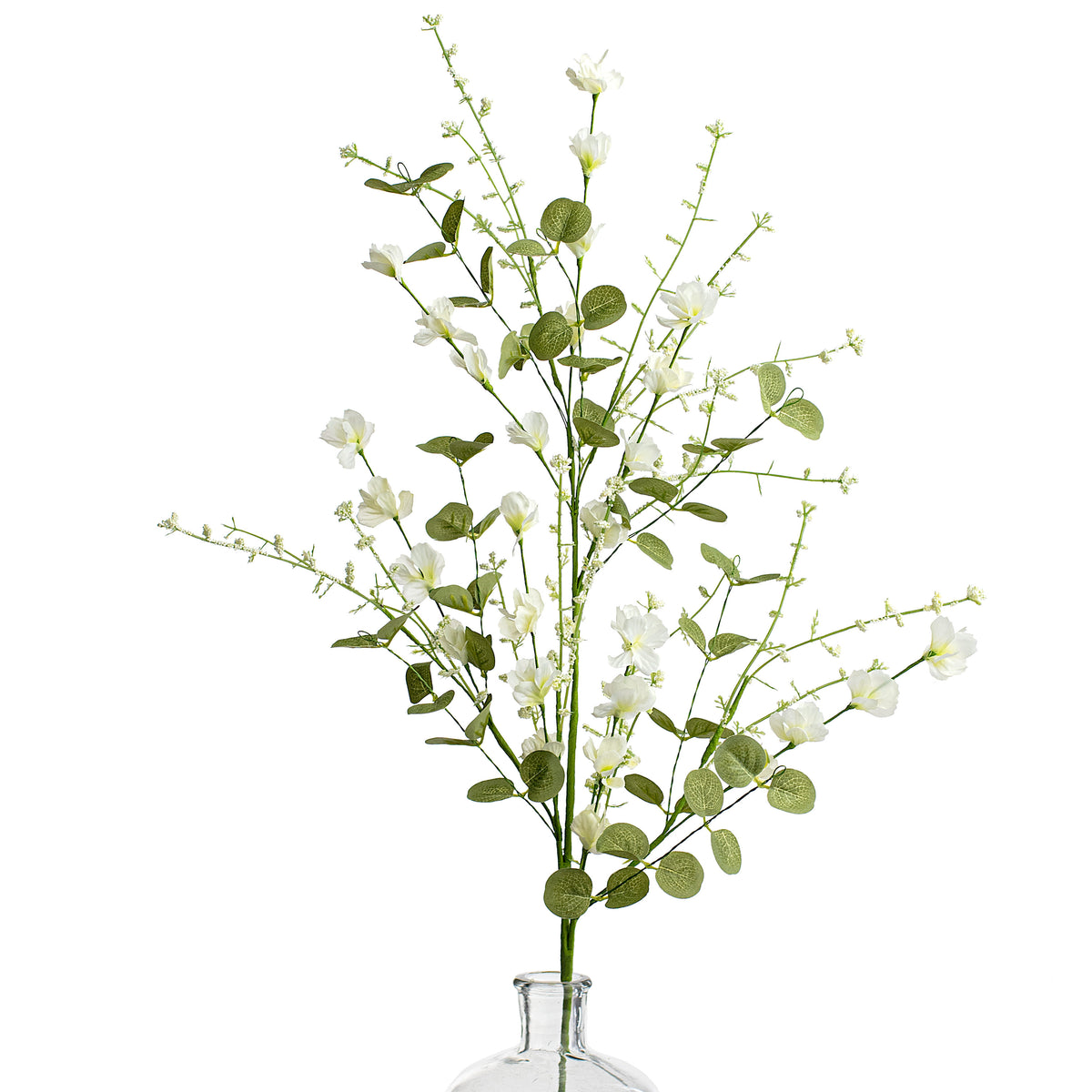 31" Fabric Flower Eucalyptus Spray: Cream White Item Number: FH810178