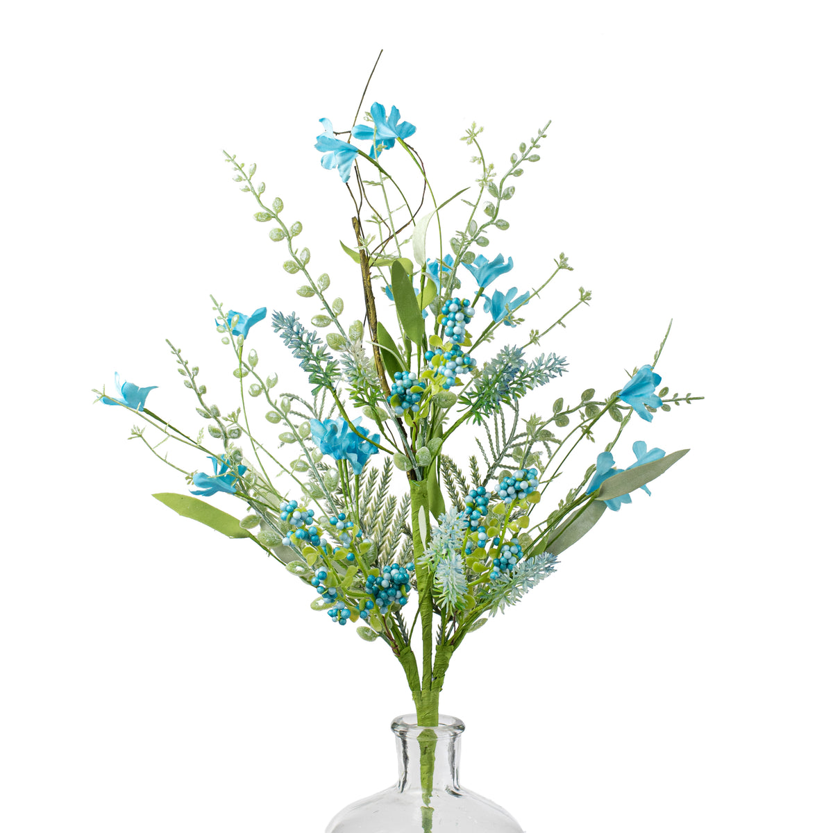24" Fabric Flower, Leaf, Berry Spray: Aqua Blue Item Number: FH807147