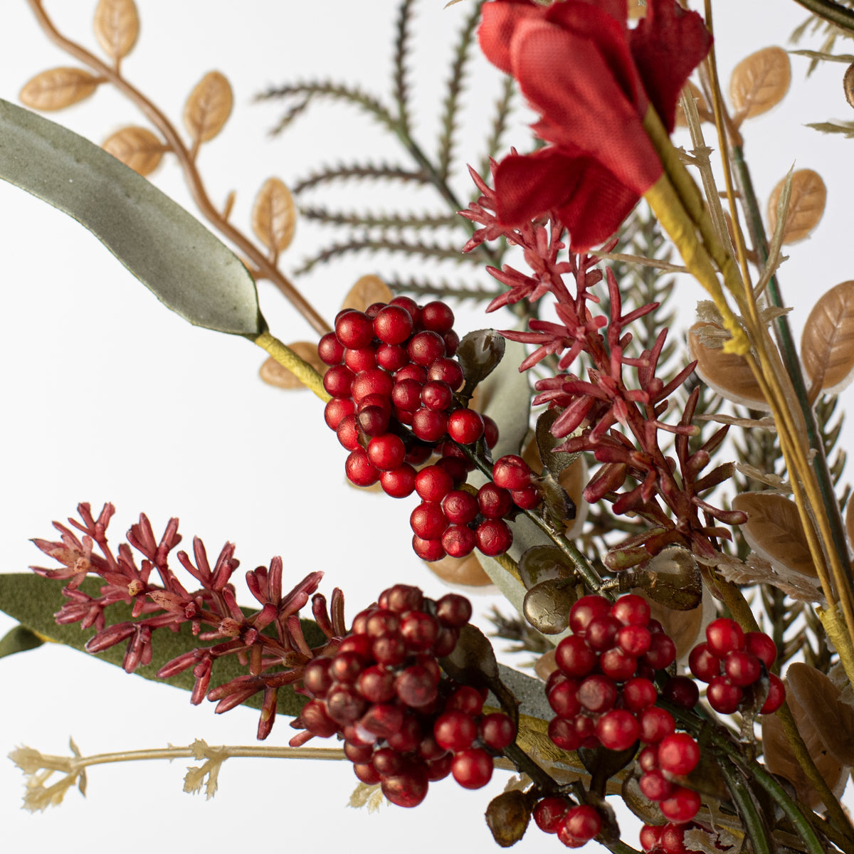 24" Fabric Flower, Leaf, Berry Spray: Cranberry Red detail photo 4