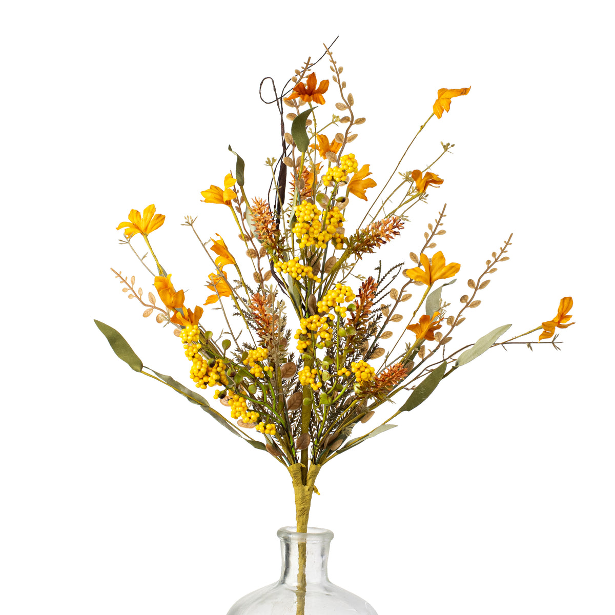 24" Fabric Flower, Leaf, Berry Spray: Mustard Yellow Item Number: FH807142
