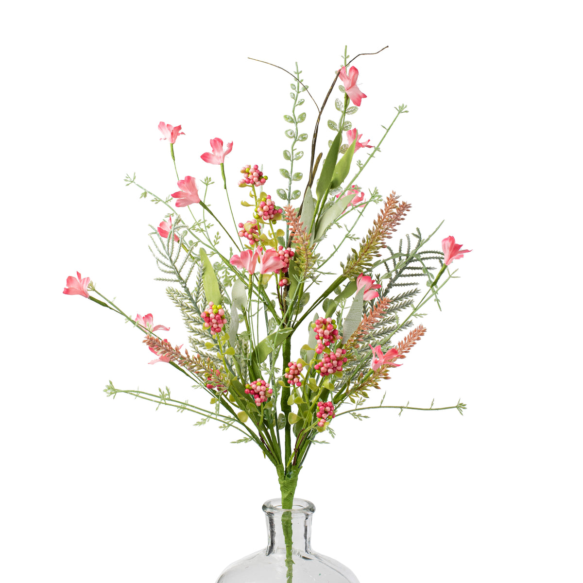 24" Fabric Flower, Leaf, Berry Spray: Pink Item Number: FH807122