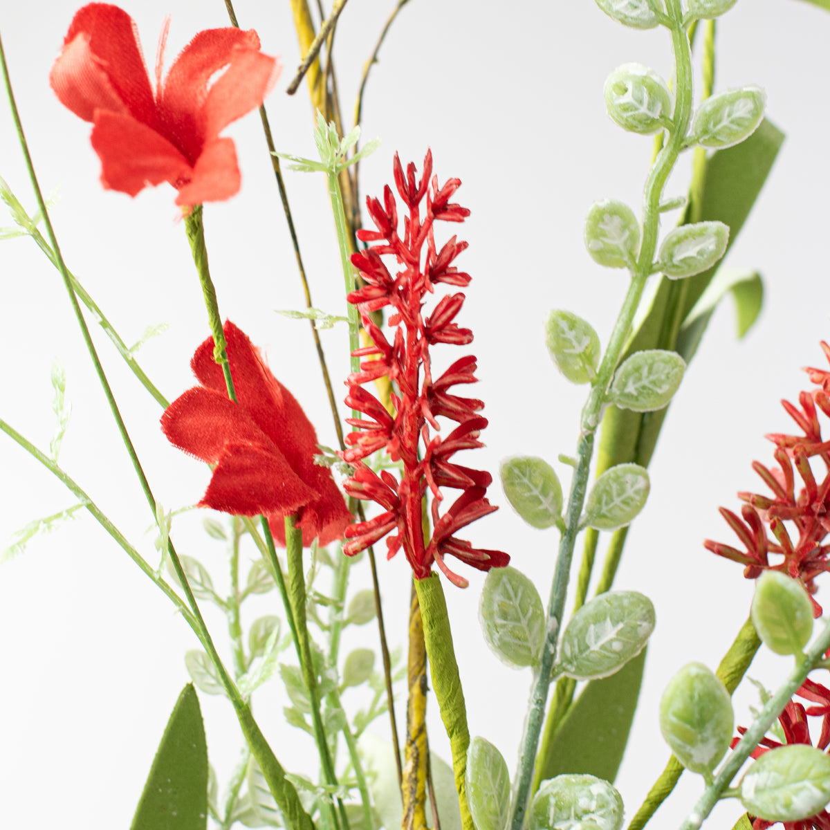 24" Fabric Flower, Leaf, Berry Spray: Red detail photo 4
