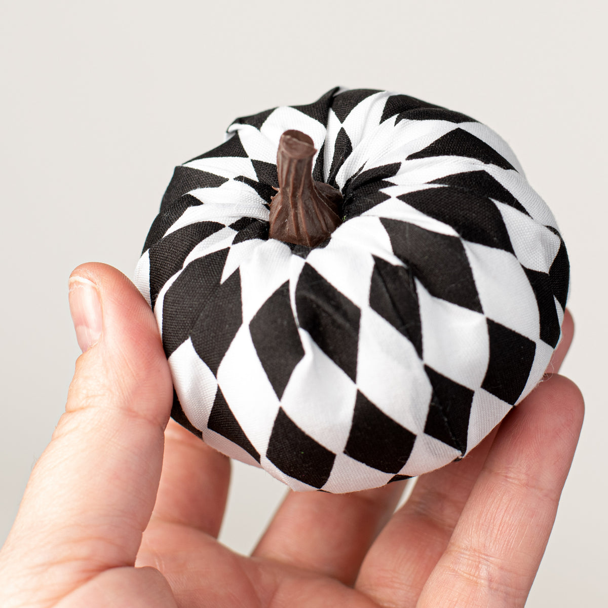 3" Fabric Harlequin Pumpkins: Black & White (Set of 6) detail photo 3
