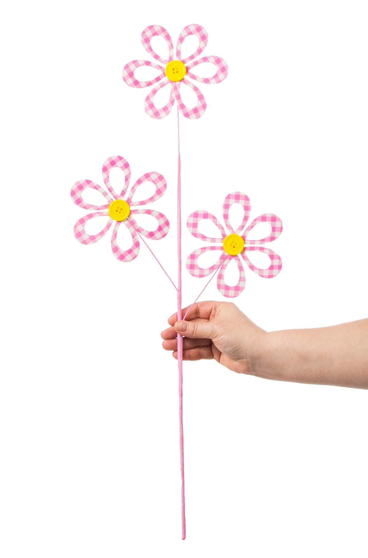 26" Fabric Hollow Gingham Flower Spray: Light Pink detail photo 3