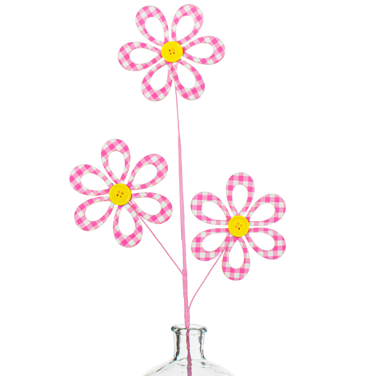 26" Fabric Hollow Gingham Flower Spray: Light Pink Item Number: MN021015