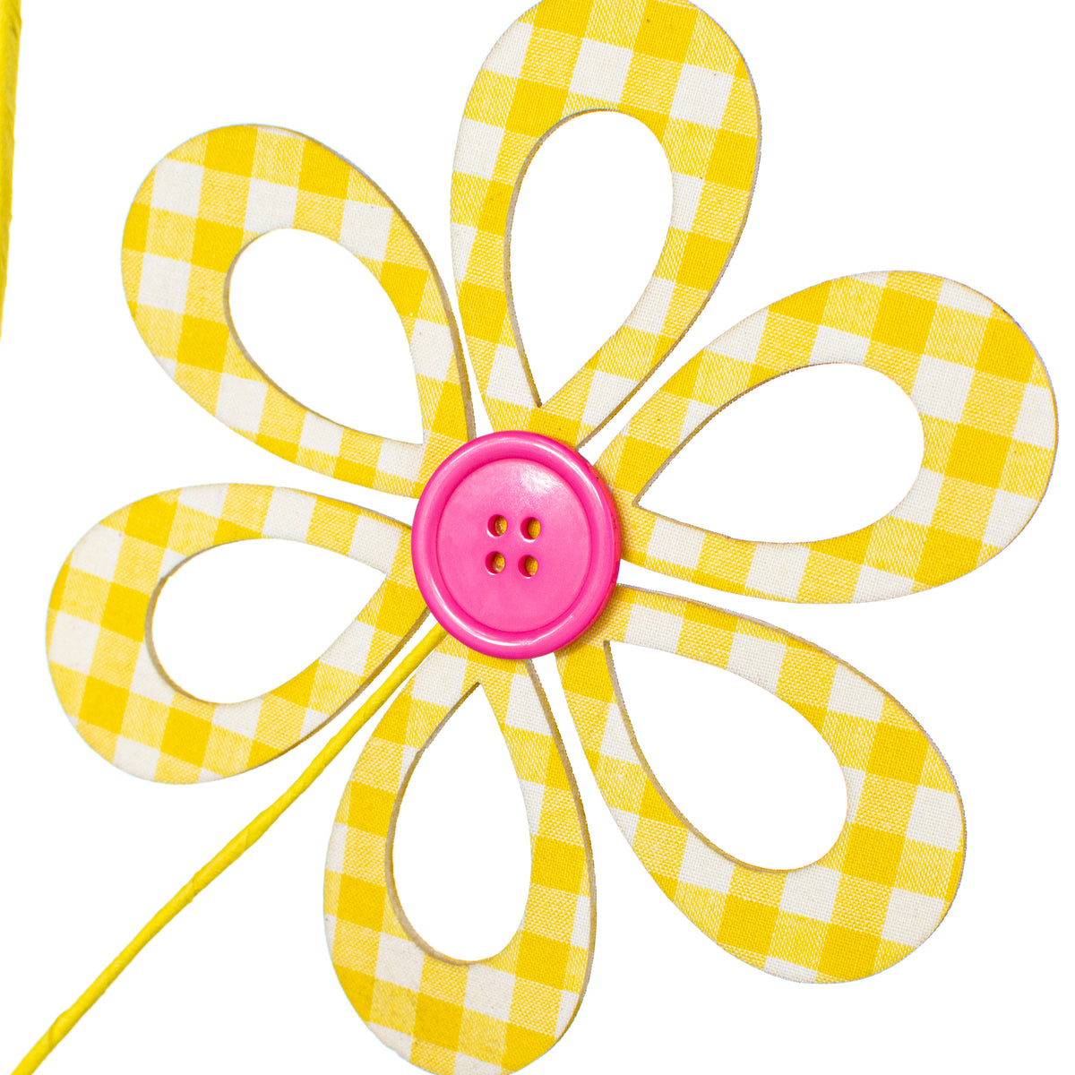 26" Fabric Hollow Gingham Flower Spray: Yellow & Light Pink Lifestyle Photo