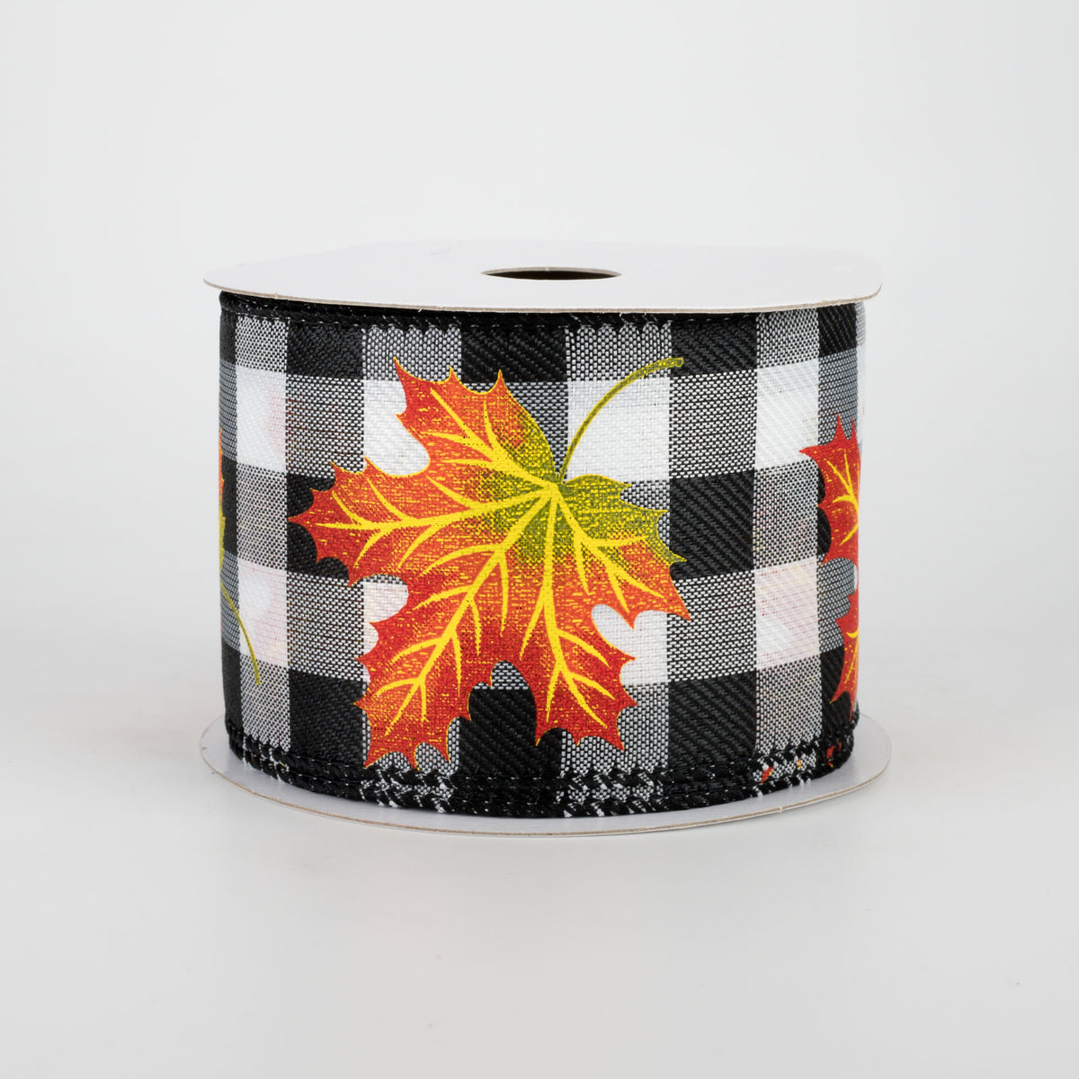 2.5" Fall Leaves Ribbon: Black & White Check (10 Yards)