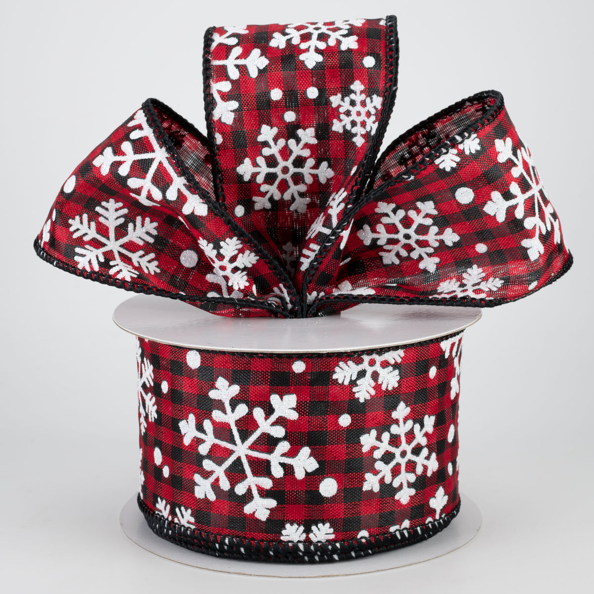 2.5" Falling Snow Check Ribbon: Red, Black, White (10 Yards) Lifestyle Photo