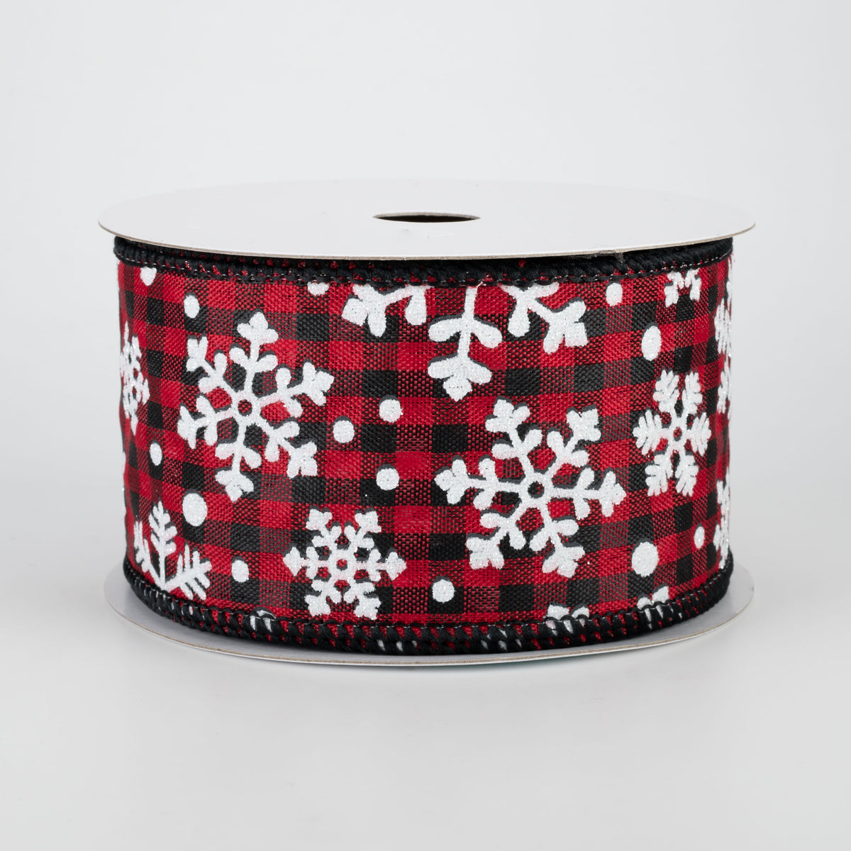 2.5" Falling Snow Check Ribbon: Red, Black, White (10 Yards)